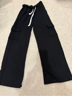 Katie J NYC Black Cargo Sweatpants with White Drawstring, Tween Size Small